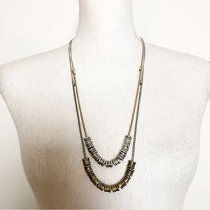 Boho Silver and Gold Tone Double Strand Rope Chain Necklace with Slider Beads